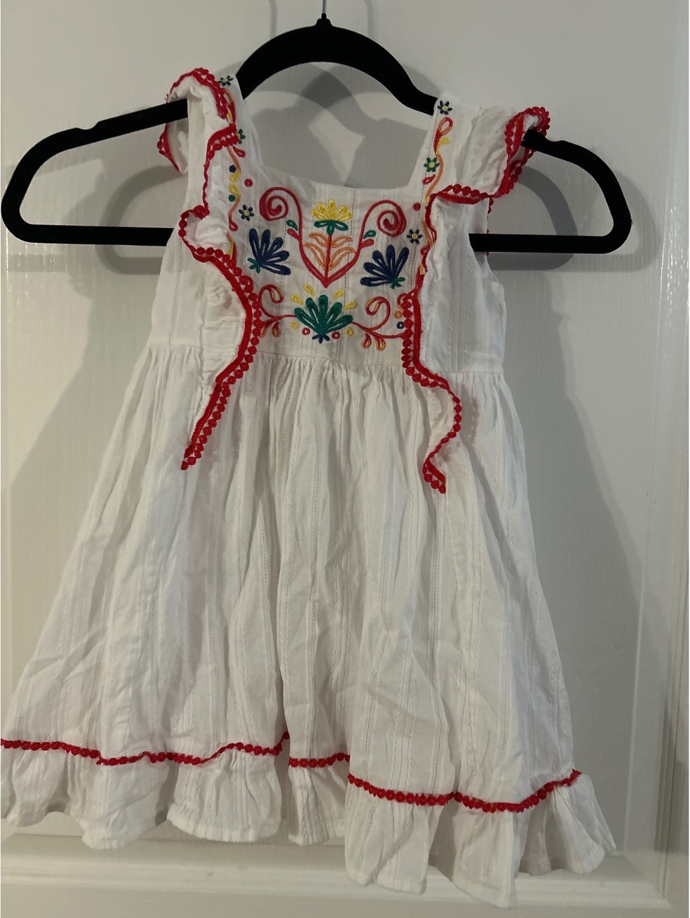 Cynthia Rowley Girls 3T White Embroidered Cotton Dress with Red Trim